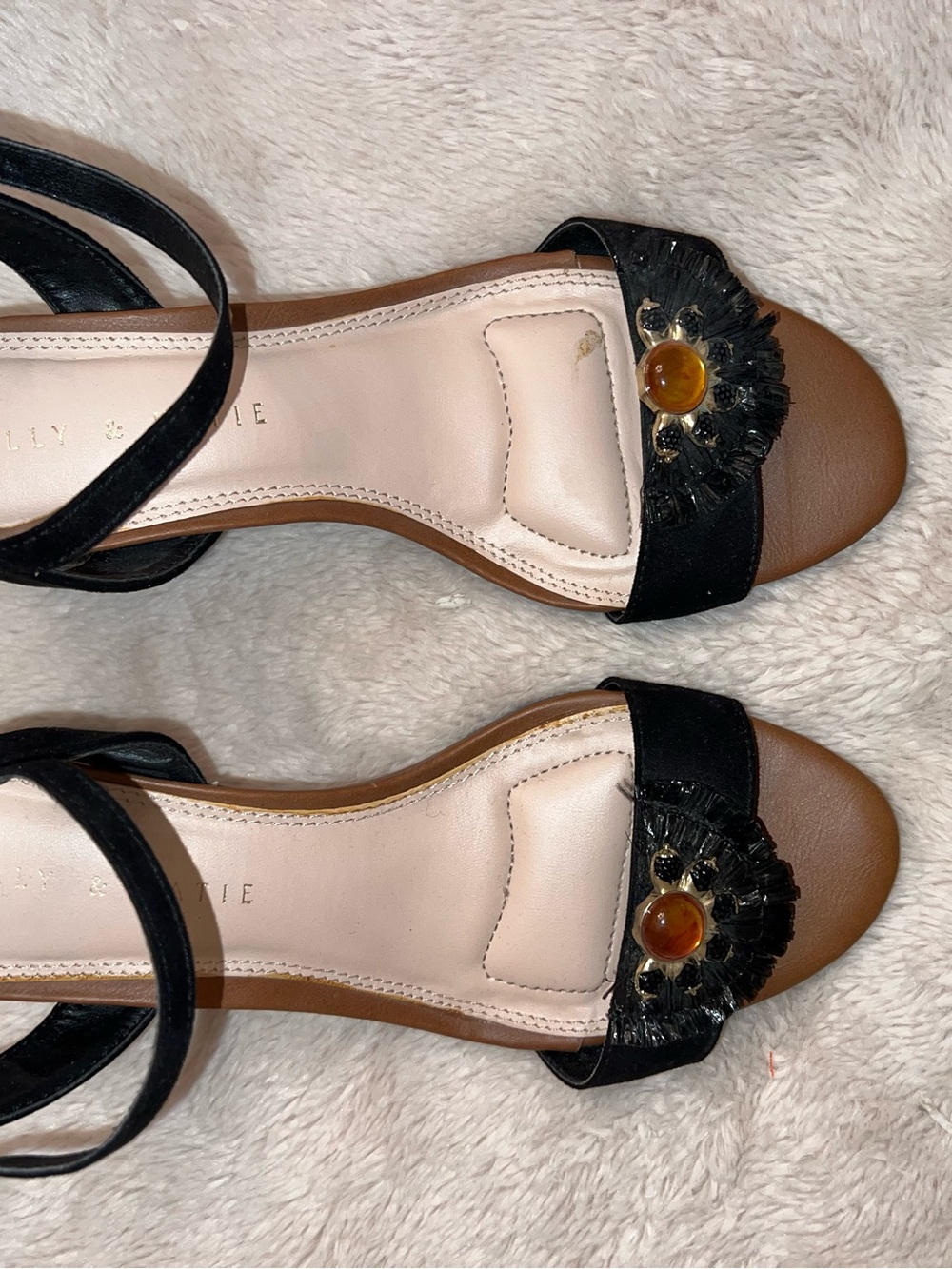 Kelly & Katie Black Ankle-Strap Heels with Amber Accent